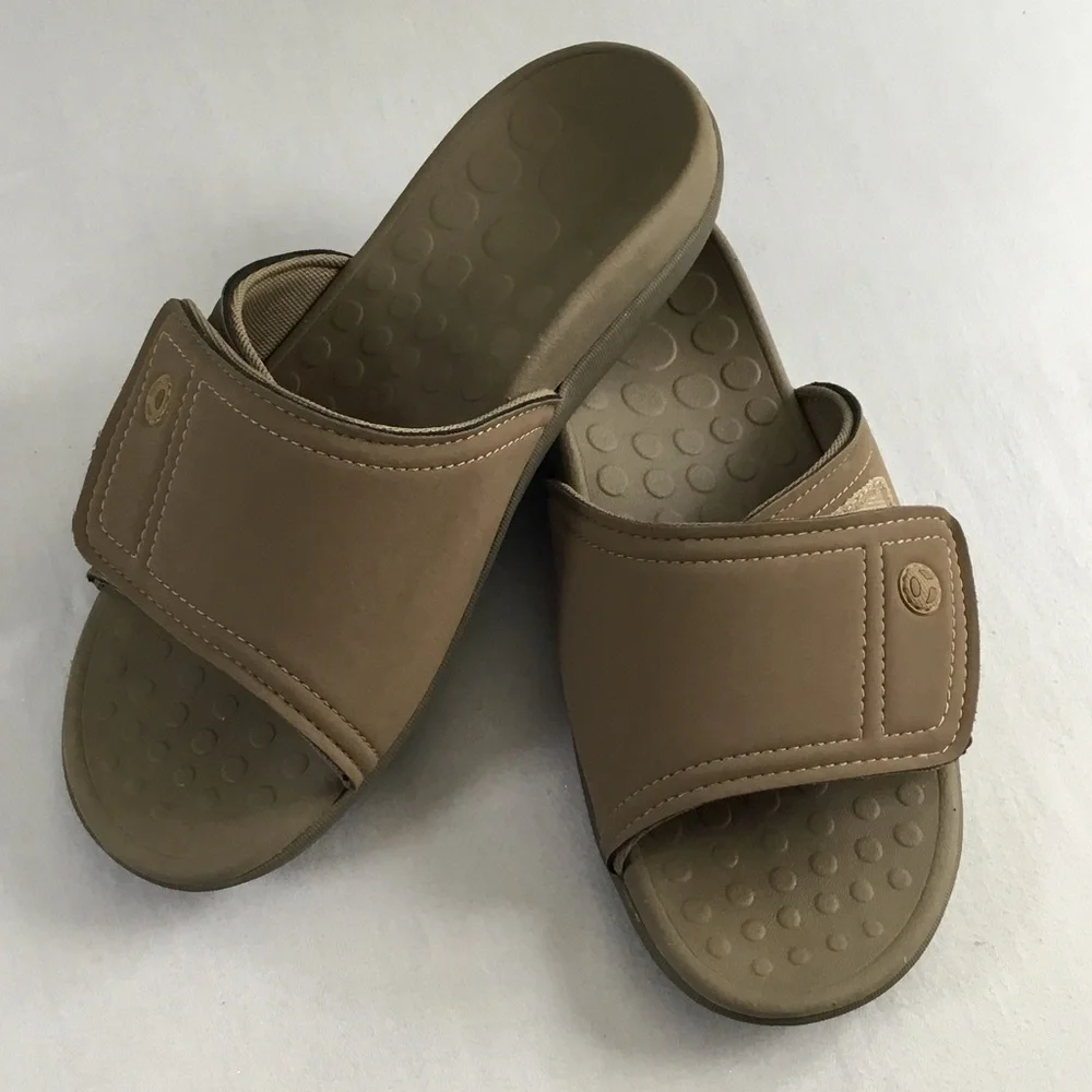 Vionic Kiwi Taupe Slide Comfort Sandals Unisex Adjustable Men 8 Women 9-9 1/2